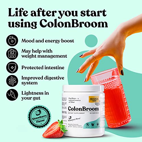 Colonbroom Psyllium Husk Powder Colon Cleanser - Vegan, Gluten Free, Non-Gmo Fiber Supplement - Safe Colon Cleanse For Constipation Relief, Bloating Relief & Gut Health (60 Servings) #TOP1