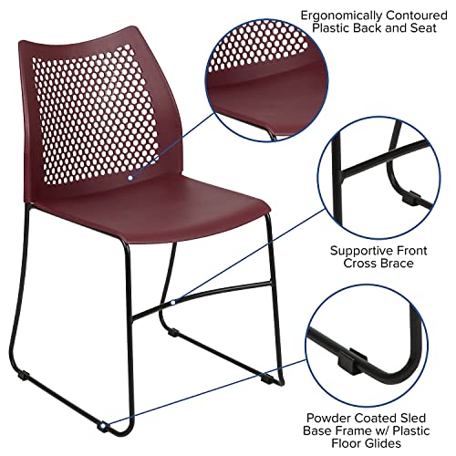 Flash Furniture HERCULES Series 5 Pack 661 lb. Capacity Burgundy Stack Chair with Air-Vent Back and Black Powder Coated Sled Base by Flash Furniture - Image 5