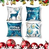 👍 【Combinación perfecta】 Las fundas de almohada tienen 4 patrones clásicos, una manera rápida y fácil de agregar un aspecto festivo a tu Navidad con estas fundas de almohada para crear un ambiente navideño tradicional, traerte la atmósfera romántica de los cuentos de hadas.