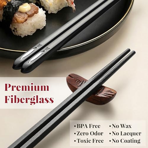 Image of HIWARE 10 Pairs Fiberglass Chopsticks - Reusable Chopsticks Japanese Style Dishwasher Safe, 9 1 /2 Inches