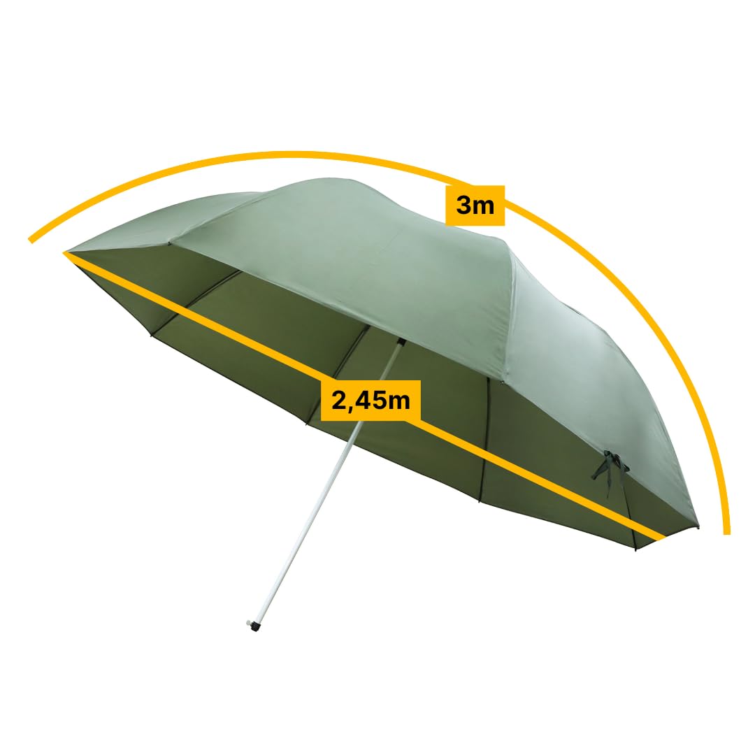 MK-Angelsport Mega, ombrellone da pesca, XXL, 3 m, per pescatori, tenda da pesca, ombrellone da campeggio, senza parete laterale, verde, Grandes