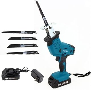 Cordless Reciprocating Saw, Electric Pruning Saber Saw, 4pcs Blades and 3.0Ah Battery Included for Garden Metal Wood PVC Pipe Tree Pruning Cutting, Compatiable with Makita 18v Battery