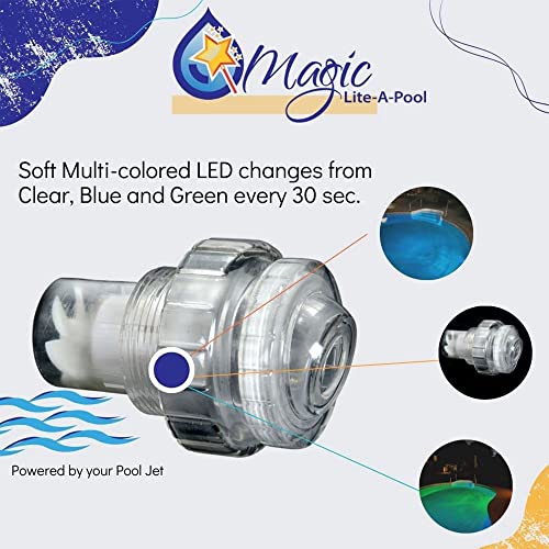 Magic Lite-A- Pool | New And Improved | Jet With Led Lights Provide Mood Pool Lighting W/O Batteries | Powered By Pool Jets | No Tools Req’d Simply Screw In & Replace Your Standard 1.5” Jet Return #TOP4