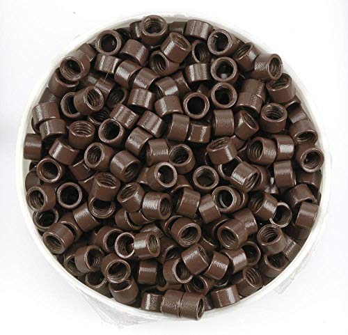Non-Slicone Screw Thread Micro Ring Beads for Hair Extensions Applications 5 Color Optional (1000Pcs, Brown)
