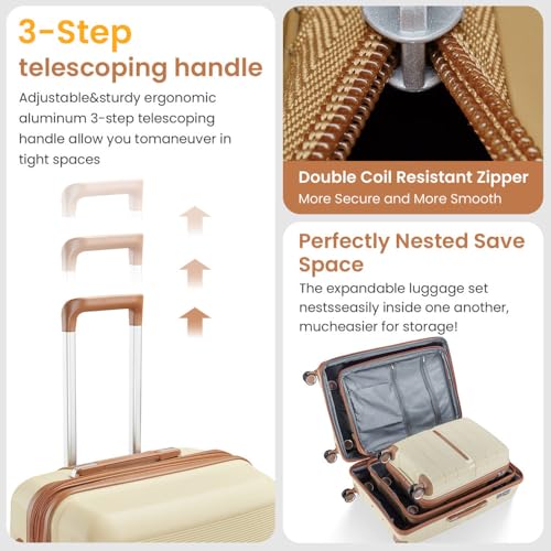 Luggage Sets 4 Piece(14/20/24/28) PP Lightweight & Durable Expandable suitcase (Cream) 6