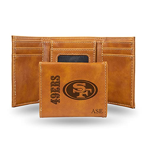 Rico Industries NFL Football San Francisco 49ers Brown Personalized-Custom Laser Engraved Tri-fold Wallet - Slim Wallet