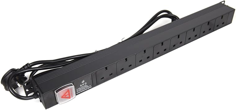 kenable PDU Power Distribution Unit 8 Way UK Sockets Vertical Mount with Surge Protection 13A UK Plug 3m Cable