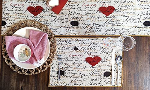 Tache Valentine Placemats Heart Placemat Romantic Cursive Handwritten Love Letter Valentine Hearts Beige Vintage Farmhouse Woven Tapestry Kitchen Dining Dinner Table Linen Napery Place Mat - Set Of 4 #TOP2
