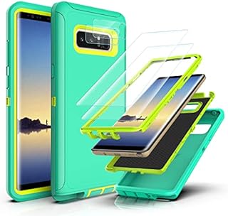 YmhxcY for Galaxy Note 8 Cases with Self Healing Flexible TPU Film [2 Pack] and Camera Lens Screen Protective Film[2 Pack],Heavy Protection Cover For Samsung Galaxy Note 8-Aqua Blue/Lime Green
