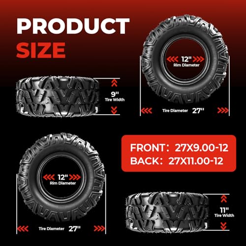 image for MOTOOS ATV/UTV Tires 27x9-12 Front & 27x11-12 Rear,All-Terrain Mud Tir