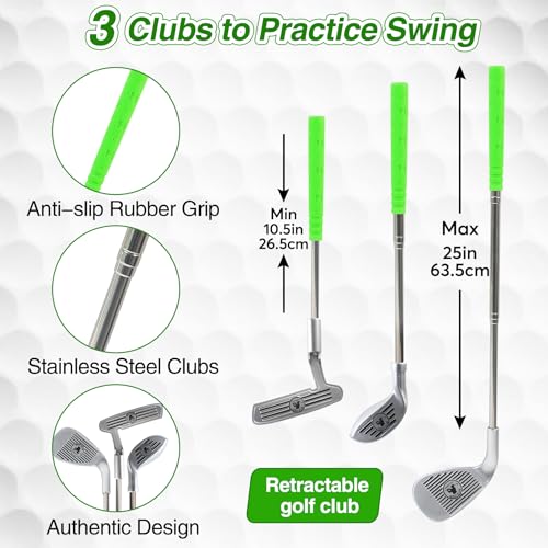 Gemsaya Golf Spielset Kinder Und Erwachsene, Minigolf für Zuhause mit 20 Golfbällen, 3 GolfschläGer, 56.5×38.5 Putting Matte, Golf Spiel Set Zubehör für Indoor Outdoor Garten, Silberne Golfschläger