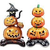 Cinnvoice 2 Pcs Large Halloween Pumpkin Foil Balloons 55 Inches Jumbo Inflatable Standing Stacked Pumpkins Balloons with Base for Day of the Dead Horror Halloween Spooky Party Decorations Supplies