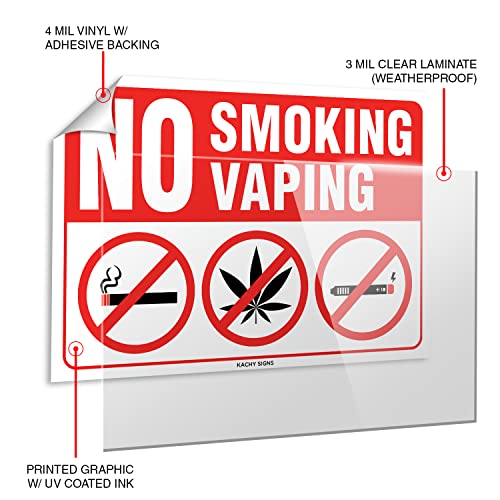 (Set Of 2) No Smoking Or Vaping/Smoking Weed Sign - 10" X 7" - Durable Self Adhesive 4 Mil Vinyl - Laminated - Fade & Scratch Resistant - Waterproof - Professional No Smoking Sign For Business… #TOP2