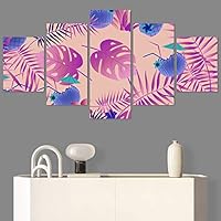 SIGNWIN 5 Panel Canvas Wall Art Modern Art Decorative Elements Fun Illustrations Leaves Multicolor Patterns for Home Decorations Ready to Hang - 60