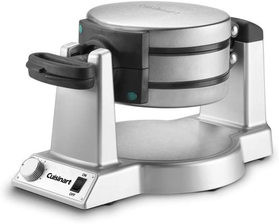 Side view of the Cuisinart Double Belgian Waffle Maker open