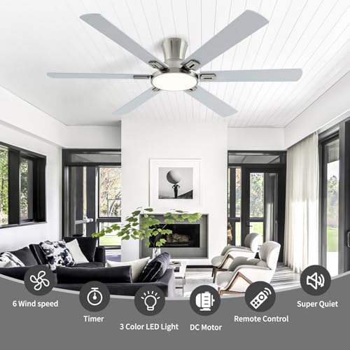 60 Inch Brushed Nickel Ceiling Fans with Lights, Flush Mount Ceiling Fan by BatQueen - Used condition - Image 6