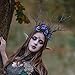 MOSTORY Geweih-Haarreif mit Zweigen für Damen, Waldgeweih-Haarreif mit blauer Blume für Renaissance-Cosplay-Kostüm