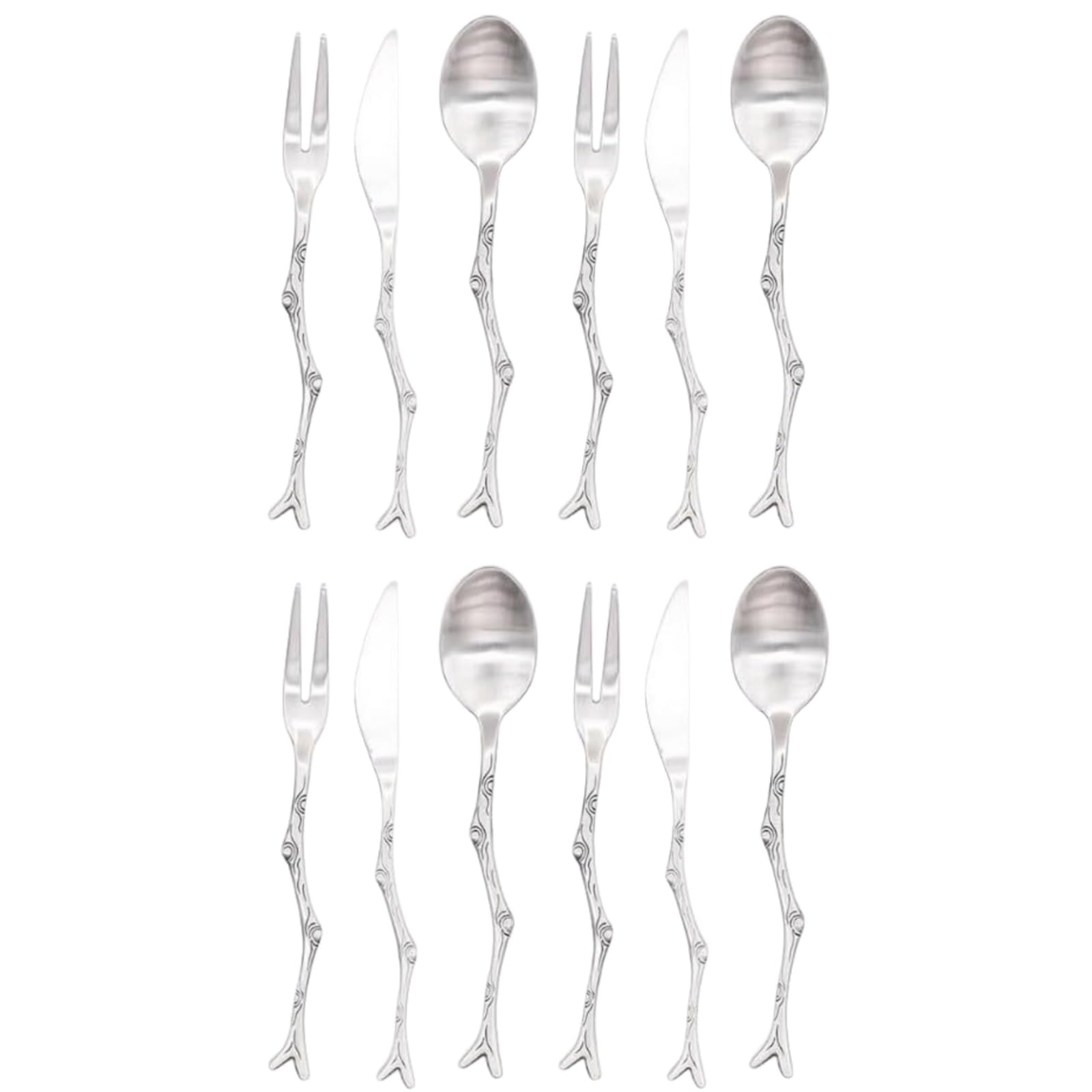 Juego de cubiertos de acero inoxidable, 12 piezas vintage con cuchillo, tenedor y cuchara, diseño creativo for pasteles y frutas.(Silver)