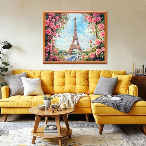 Pintura por Números Adultos París Torre de Hierro 60x80 cm con Pinceles Kit DIY 2