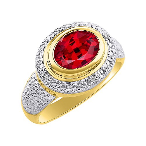 Bague pierre de naissance rubis en or jaune et diamants, le cadeau d'anniversaire idéal