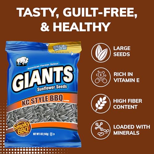 GIANTS KC Style BBQ Sunflower Seeds - Sunflower Seeds Bulk, Roasted Sunflower Seeds to Eat, Flavored Sunflower Seeds BBQ Flavor - 5 oz Resealable Bags (Pack of 12)