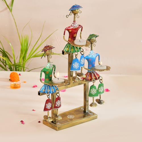 Image of CraftVatika Rajasthani Decorative Items for Living Room Big Size Metal, Decoration Items for Office, Bedroom, Handpainted Rajasthani Tribal Folk Art, Gift Items for Showcase, Artifacts for Table