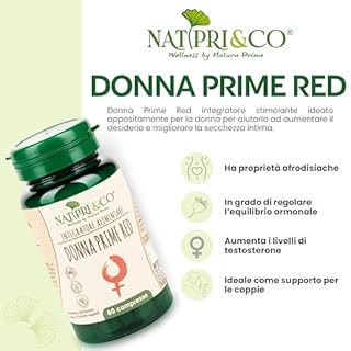 Natura Prime - Donna Prime Red - Integratore Donna Per Il Benessere Di Coppia Con Damiana, Muira Puama E Maca - 60 compresse Trattamento Di 2 Mesi - Vegano, Senza Glutine E Senza Lattosio