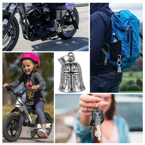 Image of Motorcycle Bell Guardian Angel Charm - Weather-resistant Good Luck Gremlin Bells With Gift Box, Legend Card, Keychain