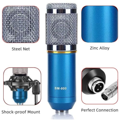 Image of MOCKING BIRD BM800 Condenser Microphone Kit with Adjustable Suspension Scissor Arm Stand, Shock Mount & Dual-Layer Pop Filter - Professional Studio Recording Set for YouTube, Podcasting, Gaming