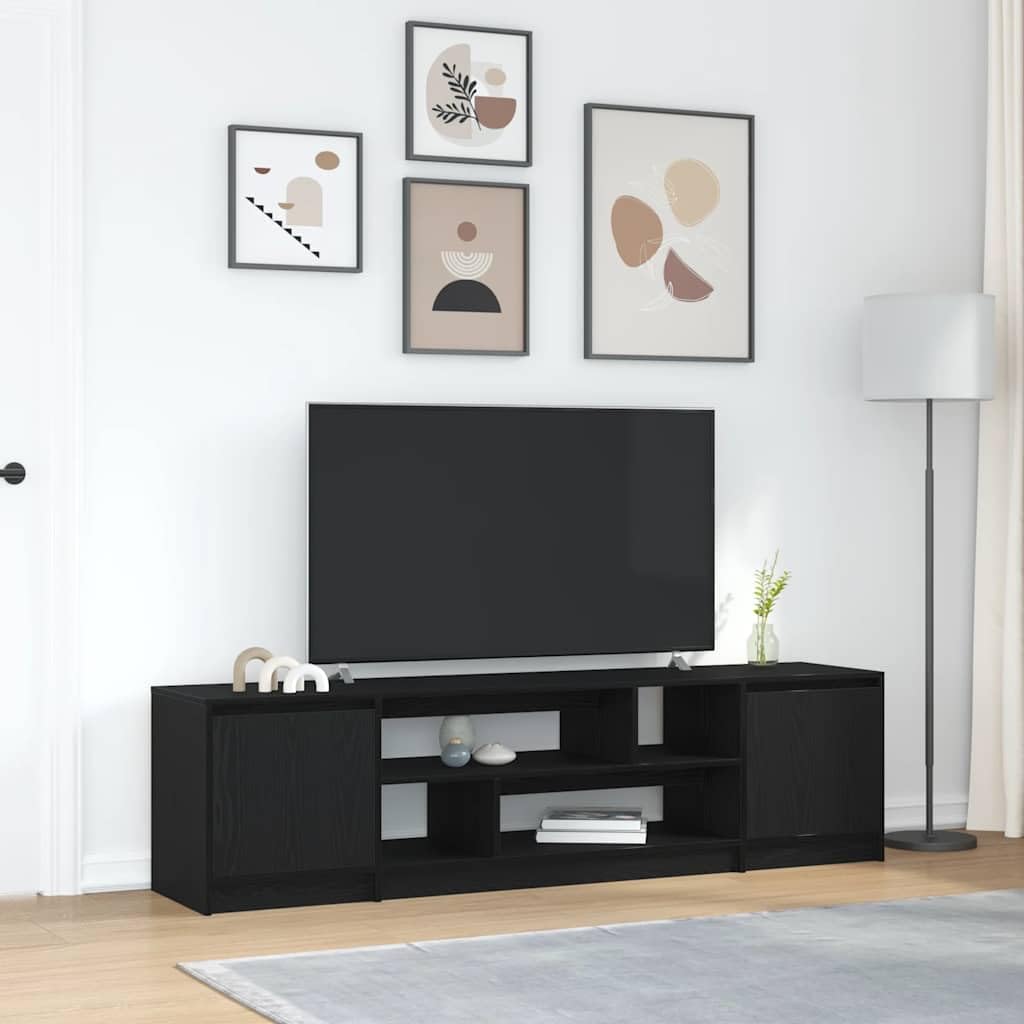 TV-Schrank Schwarz Eiche-Optik 188,5x41x50 cm, Holzwerkstoff, Robustes TV-Möbel, modernes Media-Center für Wohnzimmer und Schlafzimmer, viel Stauraum