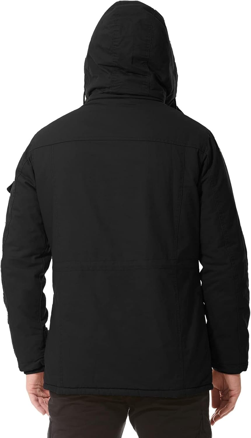 Mens Jacket Winter Casual Fleece Lined Cotton Thick Military Tactical Hooded Work Coats with Cargo Pockets - Image 3