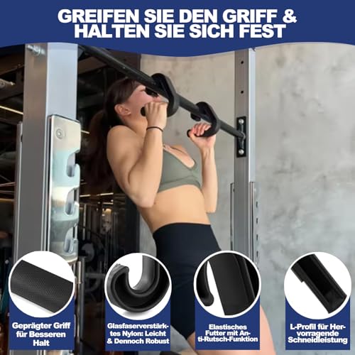DAMIHAI 2 Stück Double D Fitness Griffe, 90-Grad-Haken Klimmzug Griffe, Neutral Grip Griffbefestigung, Pull Up Grips für Klimmzugstangen, Rückentraining, Langhanteln, Kabelzug-Aufsatz（Schwarz）