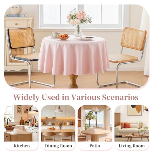 Alsoo Round Tablecloths 60 inch, Linen Textured Table Cloth Waterproof Circle Tablecloth Wrinkle Free Fabric Farmhouse Table Cover for Dining Parties Outdoor Holidays, Light Pink by Alsoo - Image 6