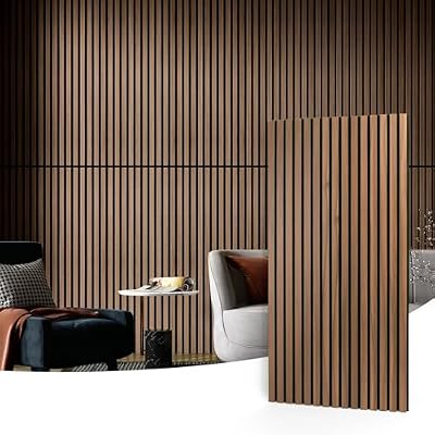 Art3d 4 Pack 47.2 x 23.6in. Wood Slat Acoustic Panels for Wall and Ceiling - 3D Fluted Sound Absorbing Panel with Wood Finish - Walnut