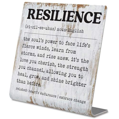Resilience Inspirational Desk Sign Rustic Steel Plaque with Emotional Strength Quote, Healing Decor for Women, Therapists, Survivors, or Office Motivation Gift for Growth & Recovery XLK519