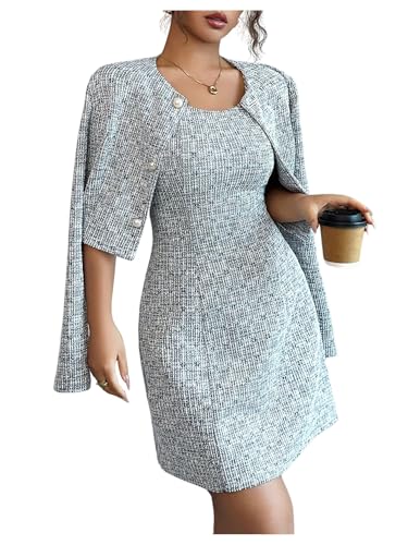 Image of SOLY HUX Women's 2 Piece Outfits Plaid Long Sleeve Button Down Cropped Jacket and Sleeveless Mini Dress Sets
