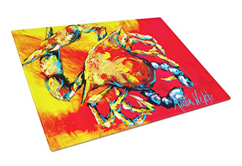 Caroline's Treasures MW1086LCB Crab Hot Dang Glass Cutting Board Large Decorative Tempered Glass Kitchen Cutting and Serving Board Large Size Chopping Board