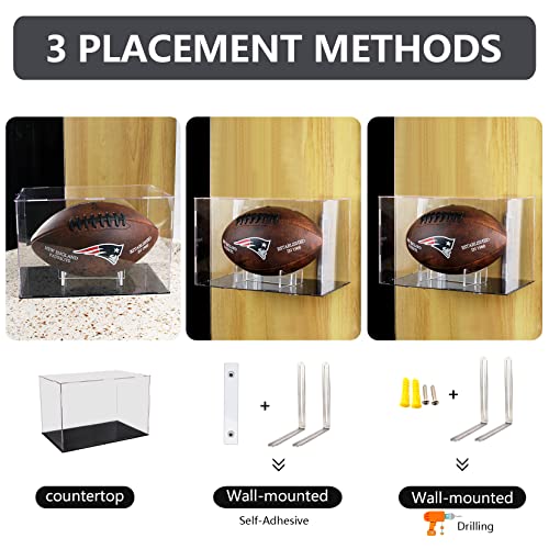 Ogeee Football Display Case,Self-Adhesive Wall-Hanging With Steel Brackets Hanger&Removable Interior Football Display Stand,Memorabilia Display Box Cases For Football Or Memorial Sports Gloves #TOP6