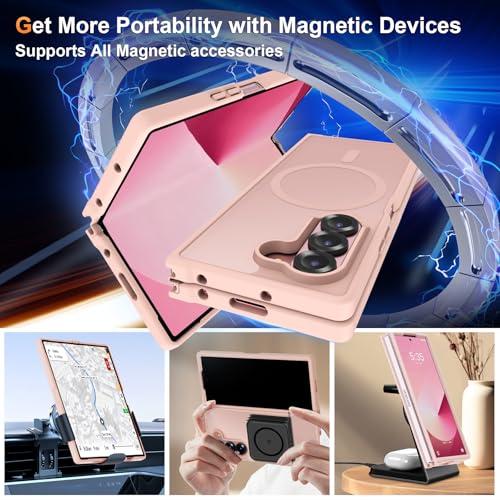 Image of ORETECH Magnetic Case Compatible with Samsung Galaxy Z Fold 6 Case, Translucent Back Non-Slip Hard PC Shockproof Bumper Protective Phone Case Cover for Samsung Z Fold 6 - Light Pink | Translucent Back Non-Slip Hard PC Shockproof Bumper Protective Phone Cover