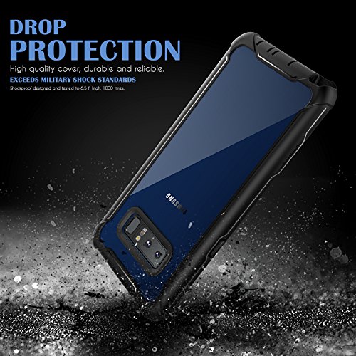 Samsung Galaxy Note 8 Cell Phone Case - Ultra Thin Clear Cover with Built-in Anti-Scratch Screen Protector, Full Body Protective Shock Drop Proof Impact Resist Extreme Durable Case, Black/Grey - Thumbnail 3