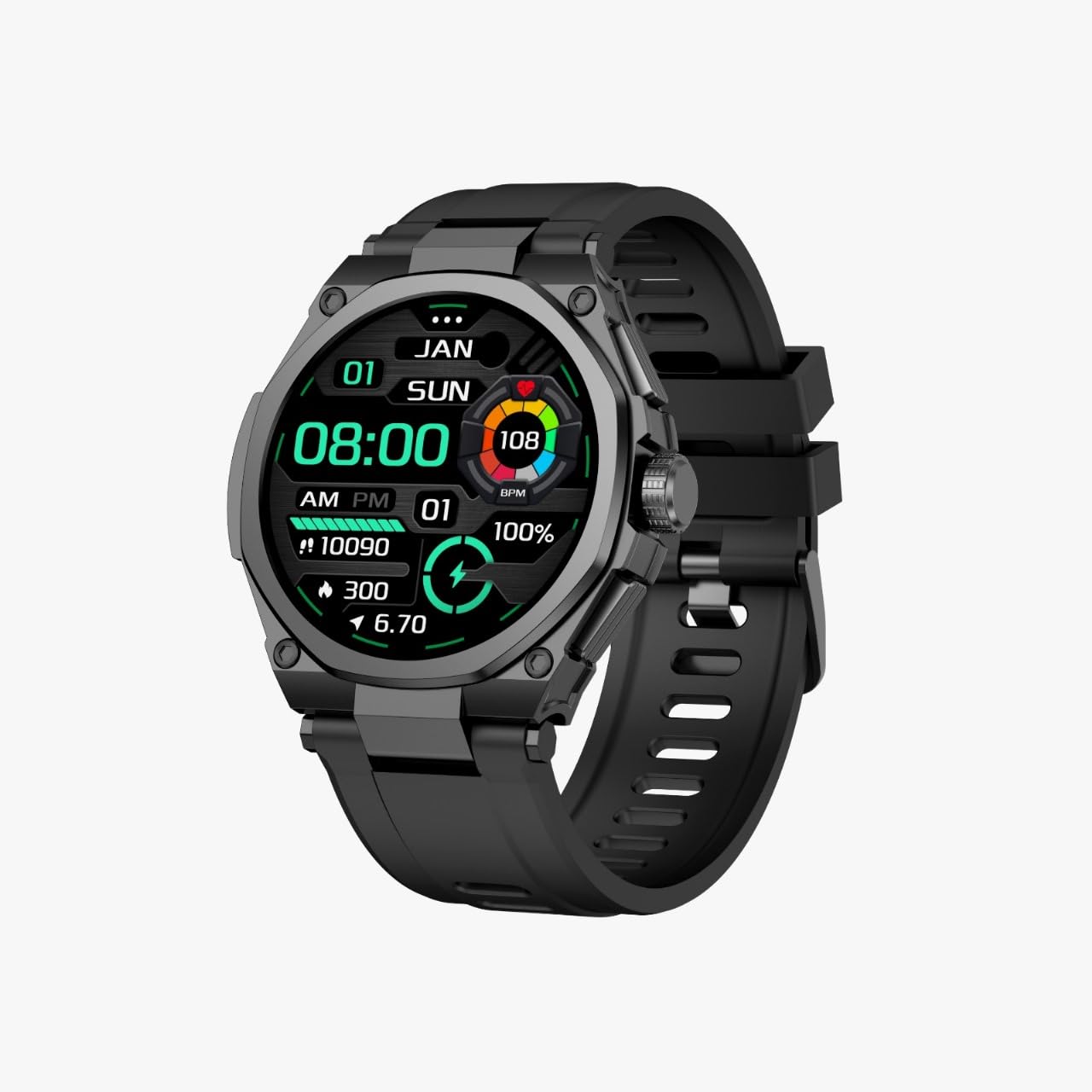 Green Lion Grand Smart Smart Watch, IP68 Waterproof, Call/Social Notifications, 100 Sports Modes-10 Days Standby, Sleep Monitoring, Activity Tracking, Heart Rate, Blood Pressure (Black/Black)