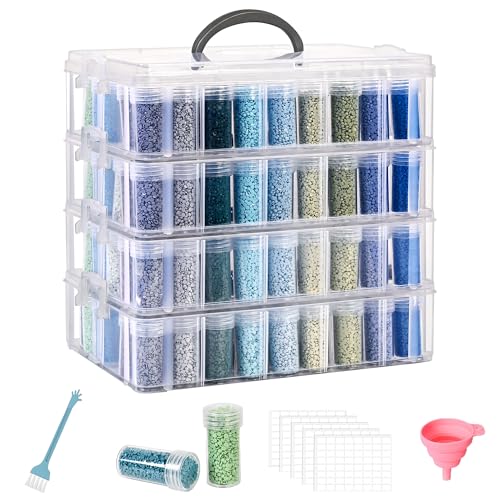 MERATIA Diamond Painting Storage Container, 4-Tier Bead Organizer Box with 200 Slots, Stackable Crafts Organizers for DIY Diamond Art Accessories Craft Jewelry Bead Storage