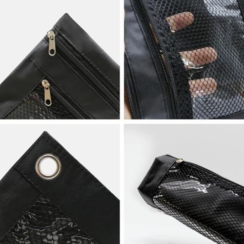 Image of Pencil Pouch for 3 Ring Binder, Heavy Duty Canvas Dual Zipper Pen Bag with Clear Window, Smooth Metal Zipper, Fit Standard 3-Ring Binders for School Office Travel Supplies (Black)