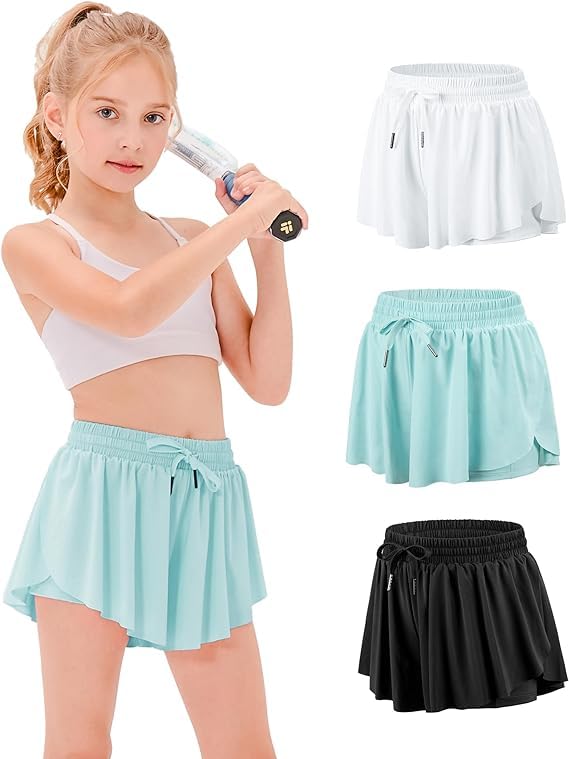 Image of Stelle Girls Flowy Shorts with Pockets Athletic Running Skirt High Waist Butterfly 2 in 1 Sports Short 5-16 Years