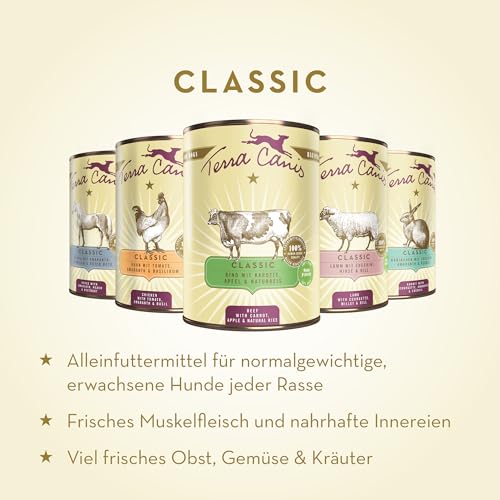 Terra Canis Kalb, Hirse, Gurke, gelbe Melone und Basilikum - Classic Nassfutter, 6x400g I Premium Hundefutter in 100% Lebensmittelqualität Aller Rohstoffe I Reichhaltig & gesund, glutenfrei