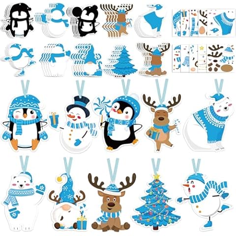 Dianelhall 50 Pcs Winter Craft Kits for Kids Penguin Arts and Crafts DIY Snowman Sticker Ornament Make Your Own Winter Craft Projects for Winter Holiday Christmas Tree Home Classroom Holiday Party Cover