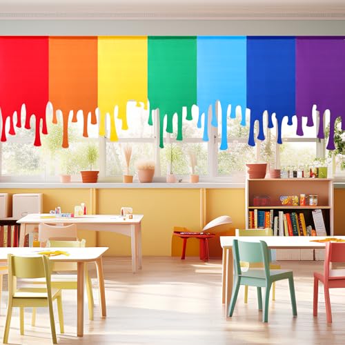 Hahafelt 7 Pcs Rainbow Classroom Curtains Back to Classroom Rainbow