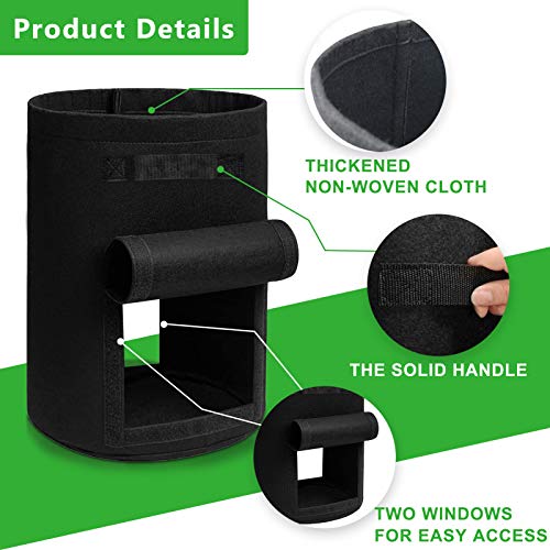 Potato Grow Bags with 2 Flaps 15 Gallon,4 Pack Heavy Duty 400g Planter Pot with Sturdy Handles and 2 Harvest Windows for Potato Tomato and Vegetables