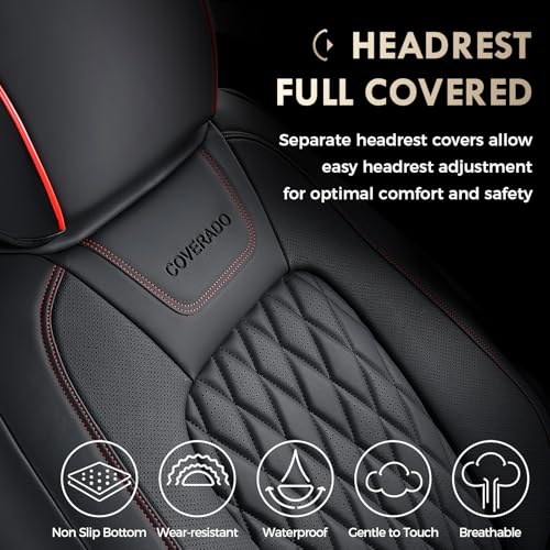Image of Coverado Leather Rear Seat Covers Fit for Ford F150 F250 F350 F450, Waterproof Ford Truck Rear Seat Covers Fit for 2015-2026 F150 & 2017-2026 F250 F350 F450 (Redline)