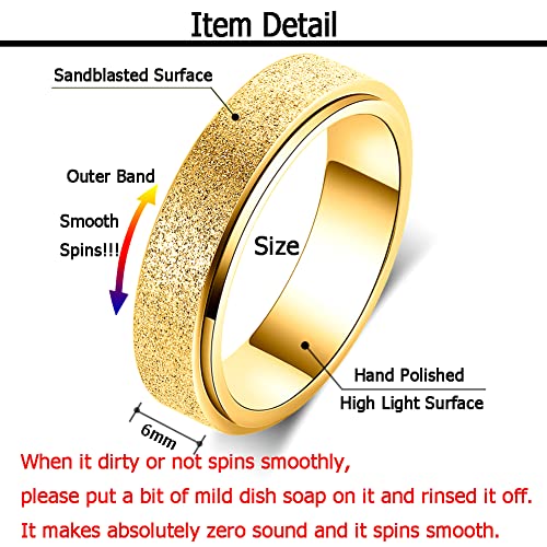 Fidget Ring Women Anxiety Spinner: Fidget Toys Adults Thumb Ring Stainless Steel Spinning Ring Rainbow Gold Black Silver Color (Gold-6mm, 8)
